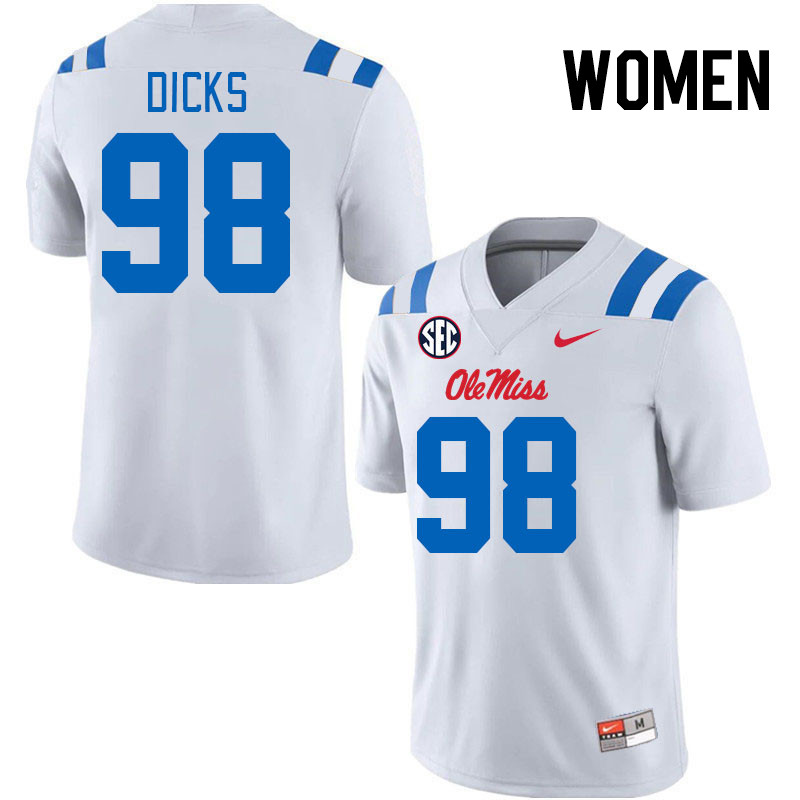 Women #98 Jaden Dicks Ole Miss Rebels 2024 New Uniforms College Football Jerseys Stitched-White